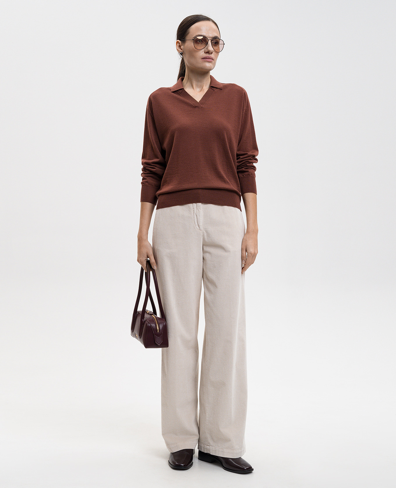 

Brown wool pullover with polo collar Peserico