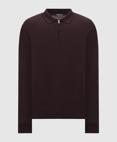 Purple silk and wool polo shirt with zipper