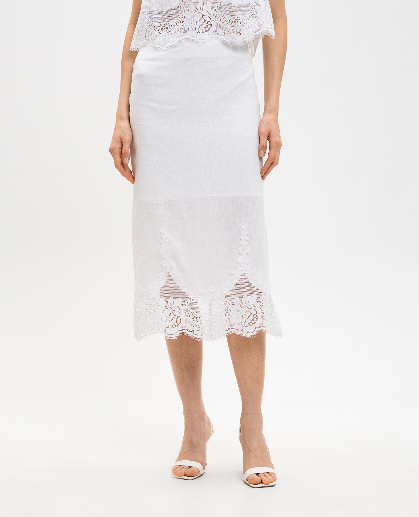 

White linen skirt with lace Twinset