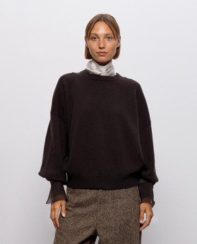 Brunello Cucinelli Brown cashmere sweater with removable cuffs M12747000