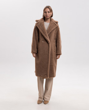 Max Mara Brown double-breasted TEDDY coat made of camel wool and silk TEDDY