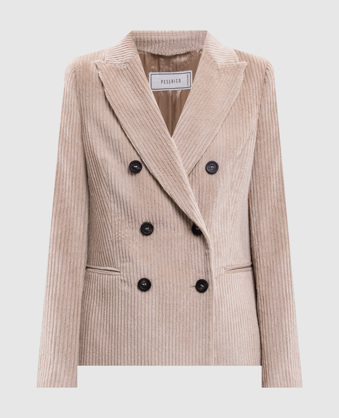 Beige double-breasted corduroy jacket with lurex