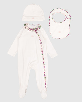 Dolce&Gabbana Children's white set of overalls, hat and bib L2JO4JG7PJL
