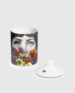 Fornasetti Scented candle - Tra i Fiori Décor in a porcelain candlestick FPSM800YGS
