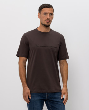 Brunello Cucinelli Dark brown T-shirt with embroidered inscription M0B138518
