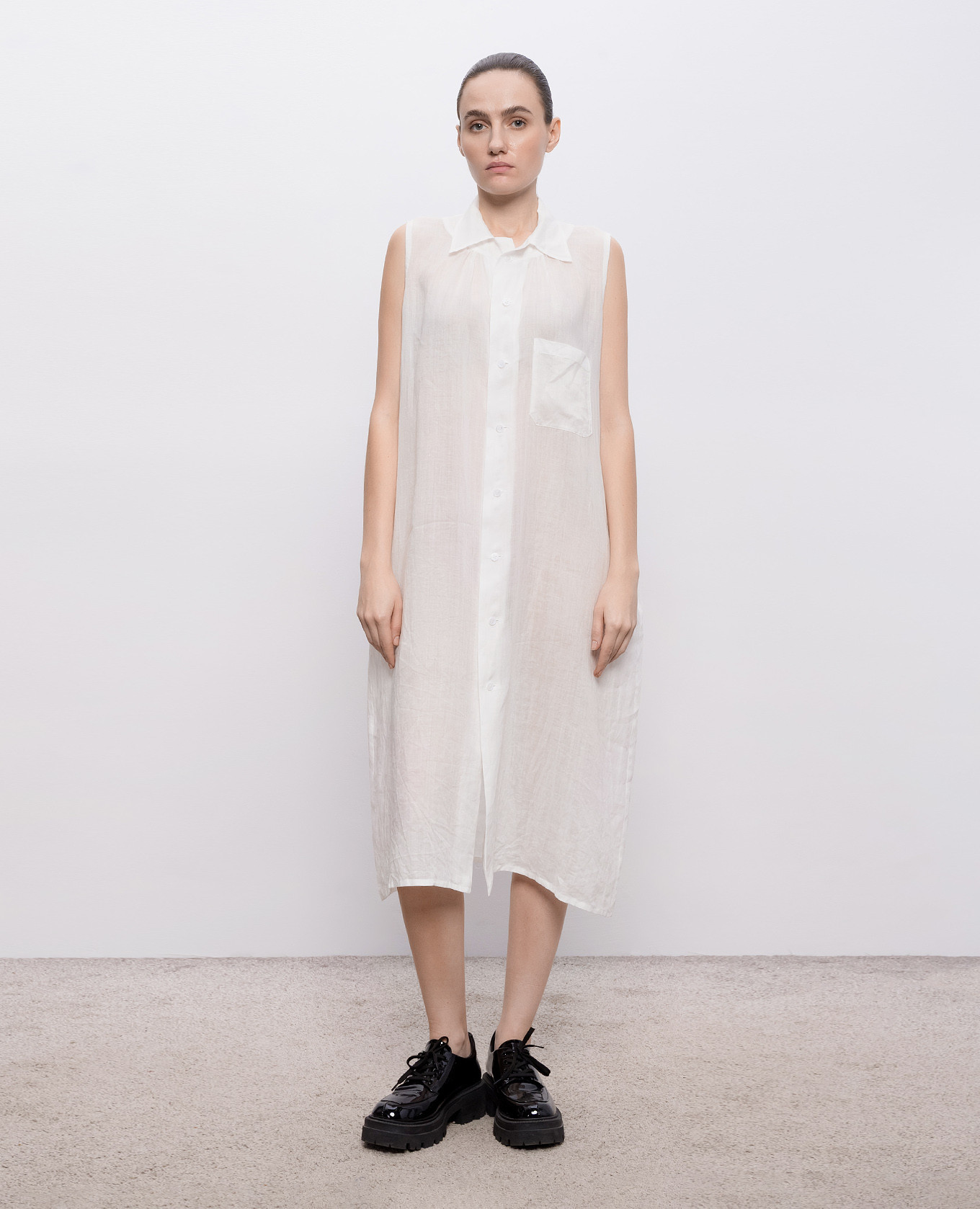 White linen shirt dress Y`S Yamamoto 3