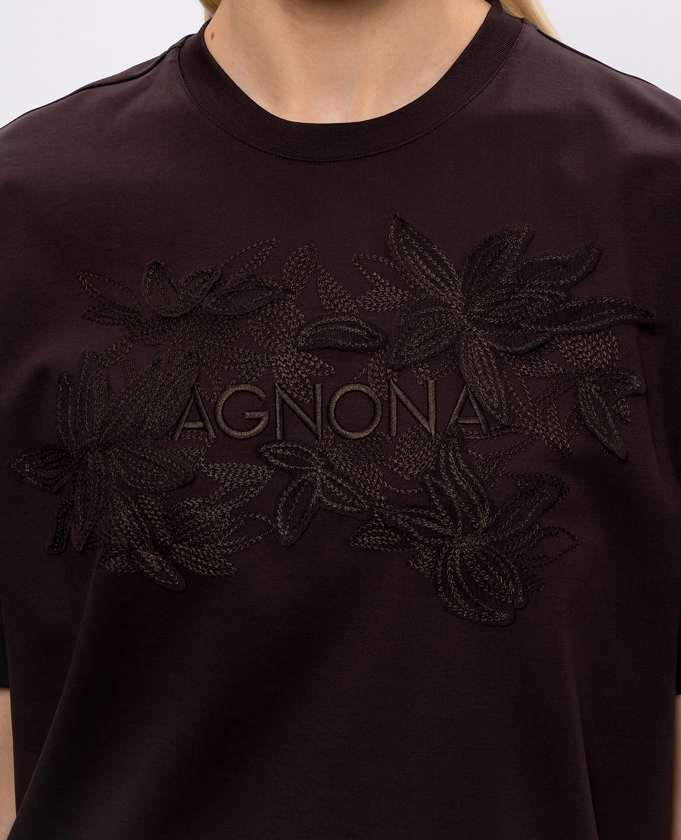 Brown T-shirt with embroidered logo Agnona 5