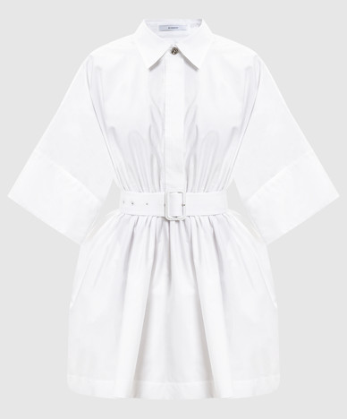 White mini shirt dress with belt