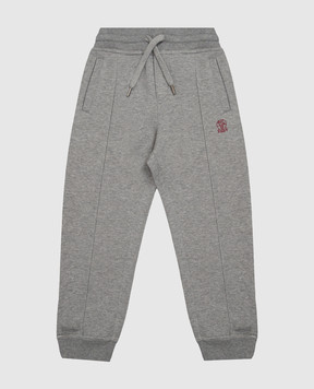 Brunello Cucinelli Kids' grey joggers with embroidered logo BM831E359C