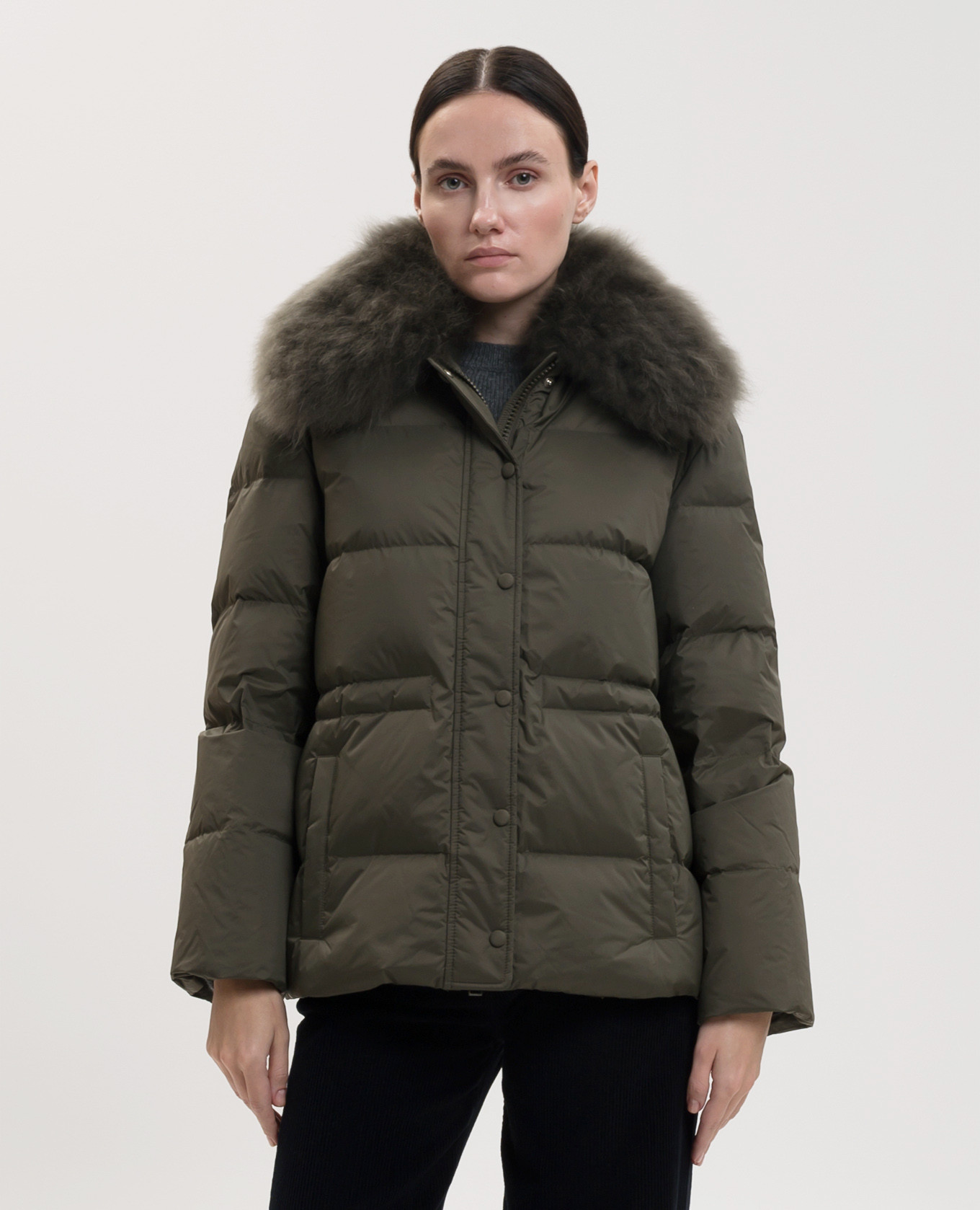 Khaki down jacket with fur Yves Salomon Army 3