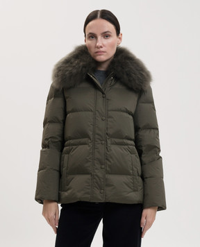 Yves Salomon Army Khaki down jacket with fur 27WFV03670U04W