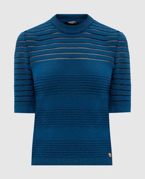 Balmain Blue top with textured stripe pattern HF1ALB50KK10