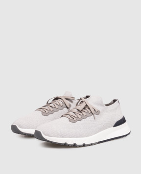 Brunello Cucinelli Grey cotton sneakers with textured logo MZUPMBO252