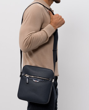 Santoni Blue leather bag with logo UIBBA2913ENAITB