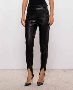 Balmain Black leather pants with straps PA0000000005
