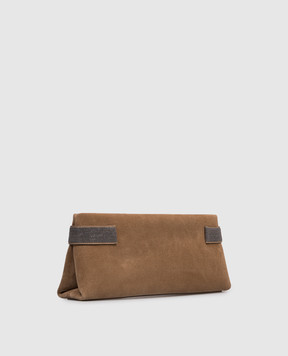 Brunello Cucinelli Brown suede clutch with monil chain MBDLD2785
