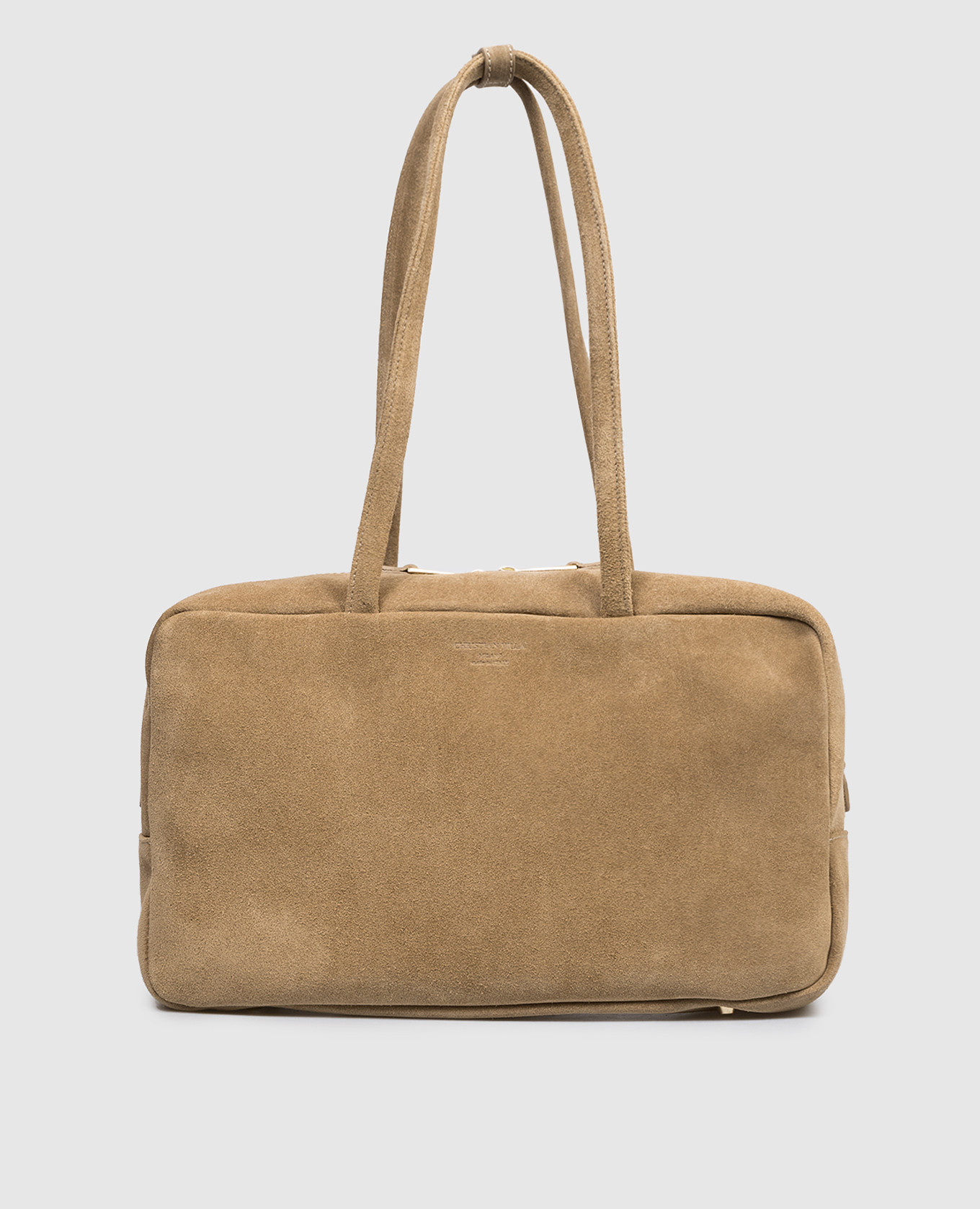 

Beige suede bowler bag with logo embossing Christian Villa