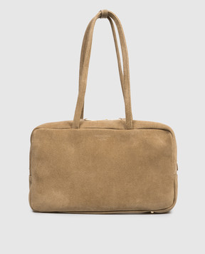 Christian Villa Beige suede bowler bag with logo embossing 06406