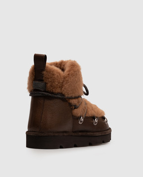 Brunello Cucinelli Brown leather moon boots with fur MZSLG3427