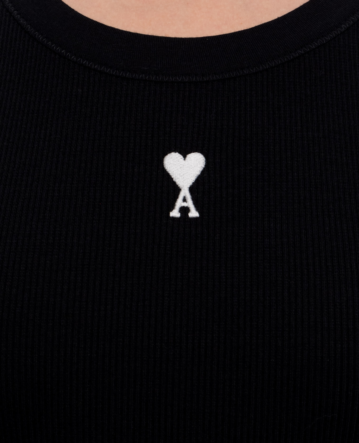 Black ribbed T-shirt with embroidered emblem Ami Paris 5