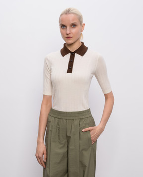 Brunello Cucinelli Ivory ribbed wool and cashmere polo M14817205
