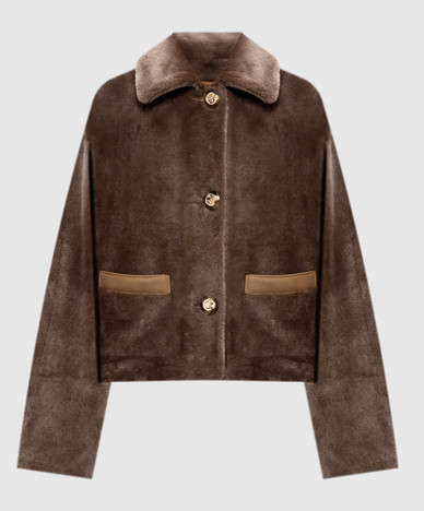 Beige cropped sheepskin coat
