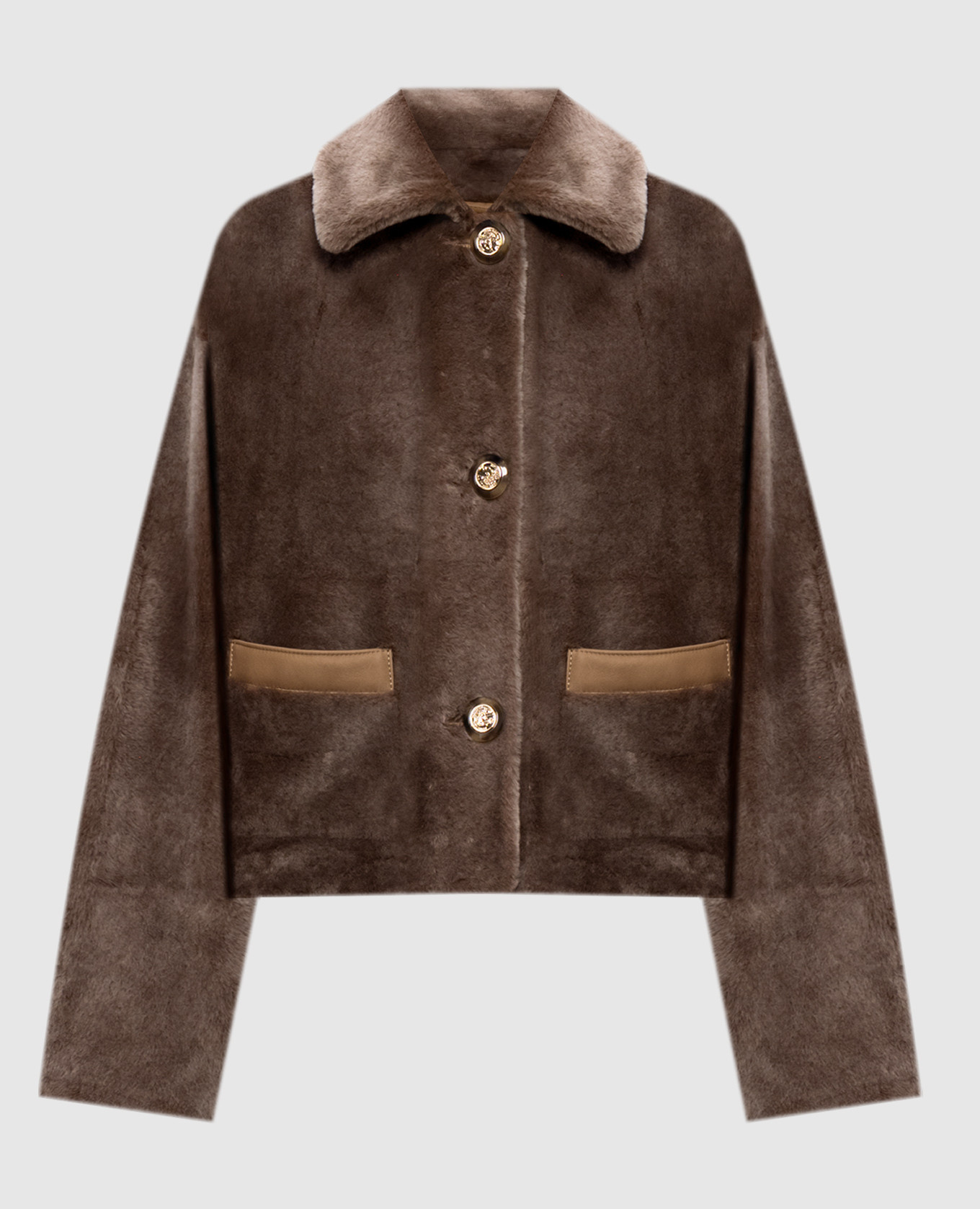 Beige cropped sheepskin coat