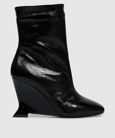 Black patent leather ankle boots