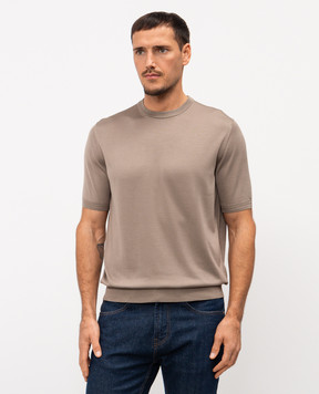 Stefano Ricci Brown silk T-shirt with embroidered logo K616215G10F26101
