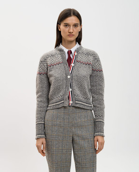 Thom Browne Grey wool cardigan with jacquard pattern FKC677AY1506