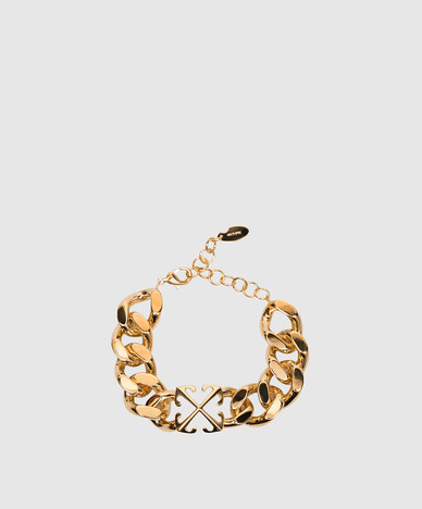 Gold chain bracelet with textured emblem