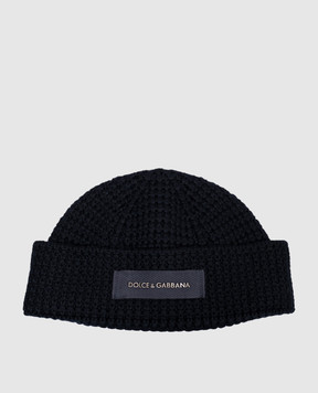 Dolce&Gabbana Blue wool beanie hat with logo patch GX46KTJDVLP