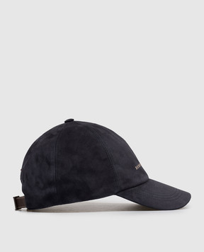 Brunello Cucinelli Suede blue cap with logo embroidery MPCLF9850
