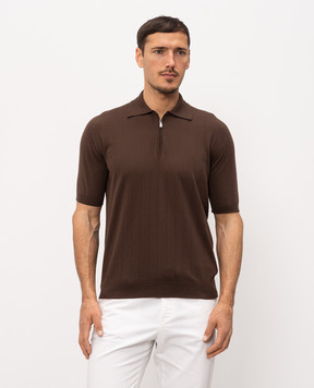 Bilancioni Brown polo shirt with perforated stripes BE26M5PZF5