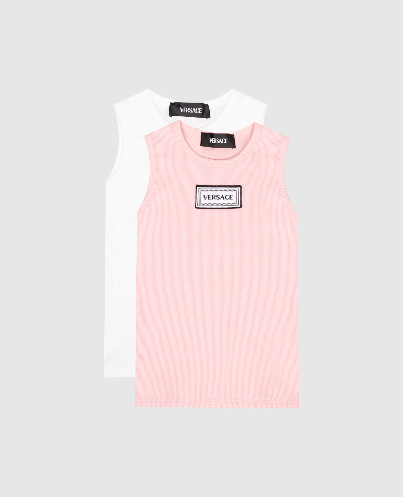 

Children's ribbed T-shirt set with logo Versace, White