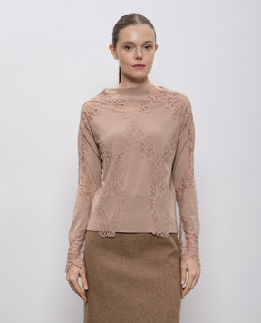 Ermanno Scervino Brown merino wool jumper with lace D475M707APATL