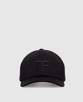 Tom Ford Black cashmere cap with monogram embroidery MH005TCW003G