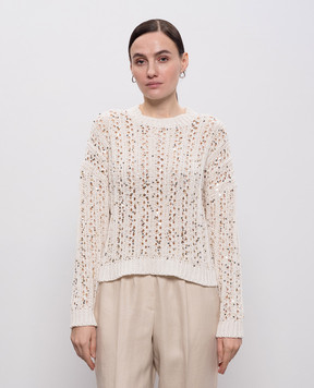 Peserico Beige openwork sweater with sequins A99071F039117B