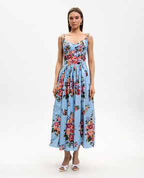 Dolce&Gabbana Blue dress with floral print F6TTHTHS5UU