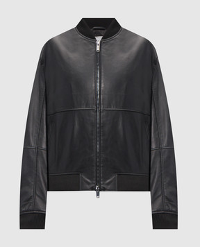Iceberg Black leather bomber jacket with brand patch ZO116805