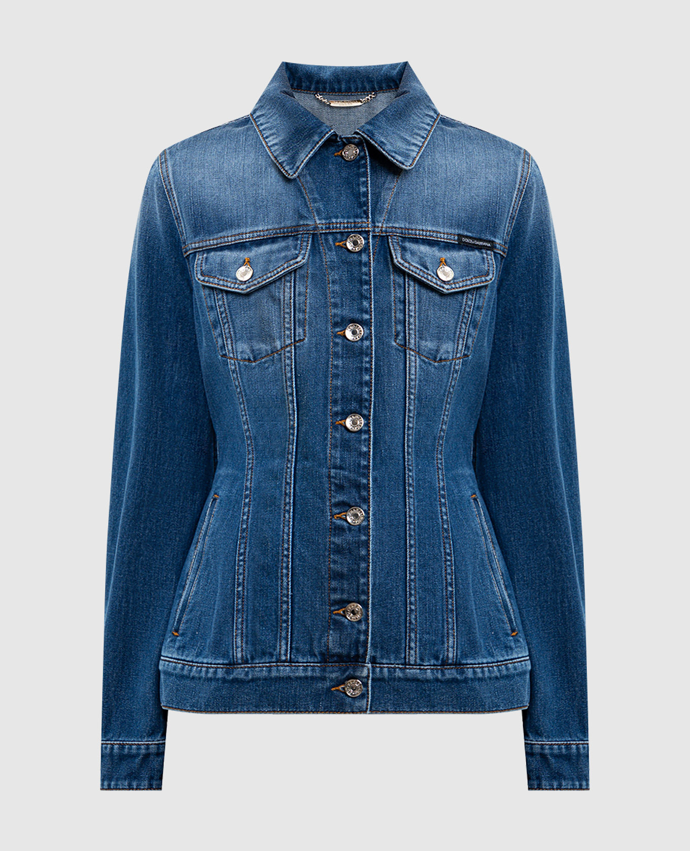 Chaqueta vaquera azul con efecto desgastado