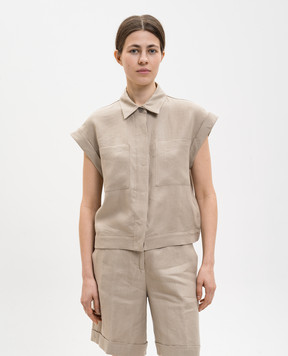 Peserico Beige linen shirt with short sleeves S0316602606