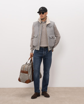 Brunello Cucinelli Grey melange wool and cashmere polo shirt M2400295