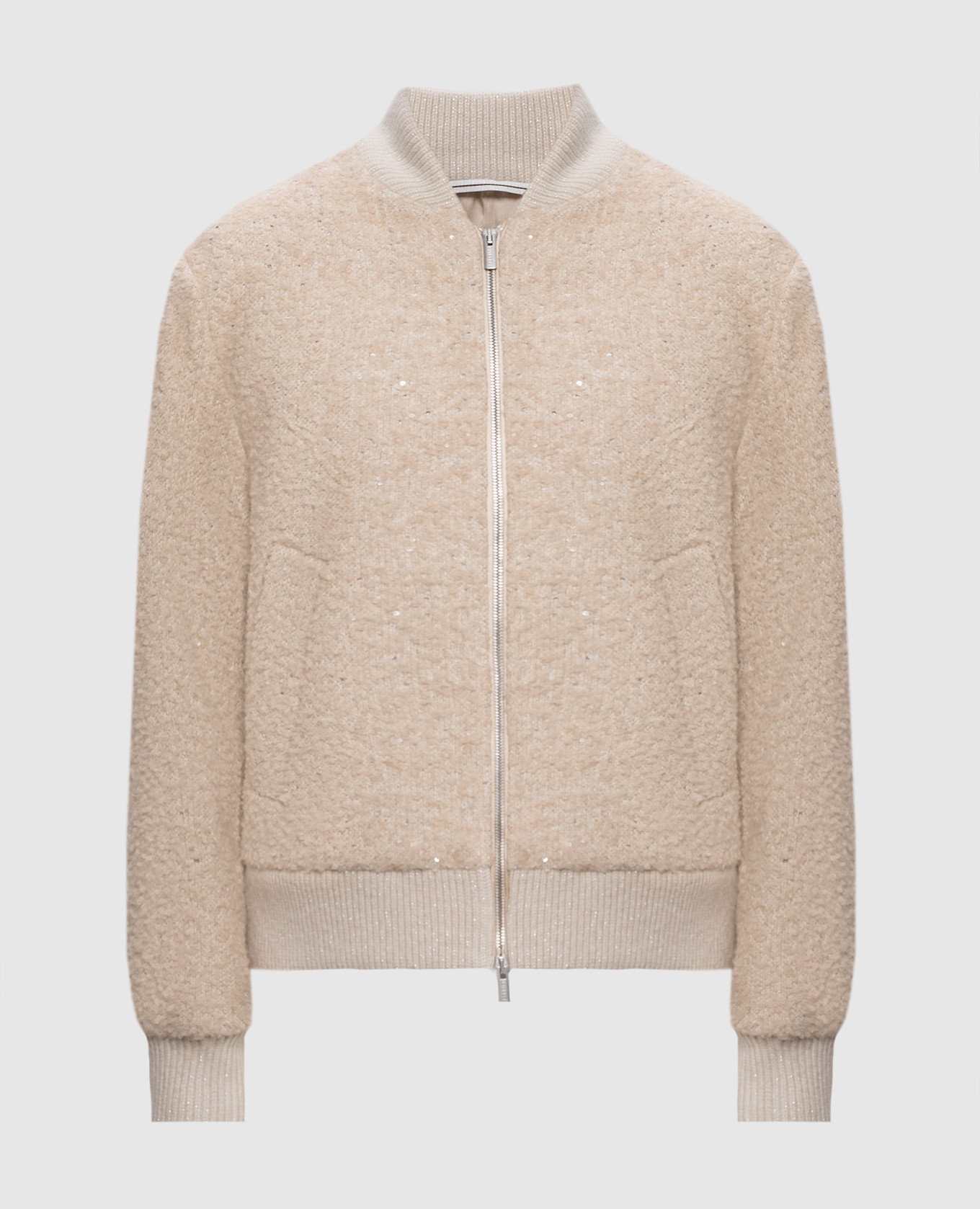 Beige wool bomber jacket with sequins