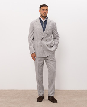 Brunello Cucinelli Gray striped wool and cashmere suit MV440LDPH8
