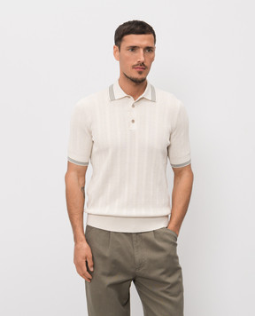 Brunello Cucinelli Ivory polo with contrast stripes M29204205P