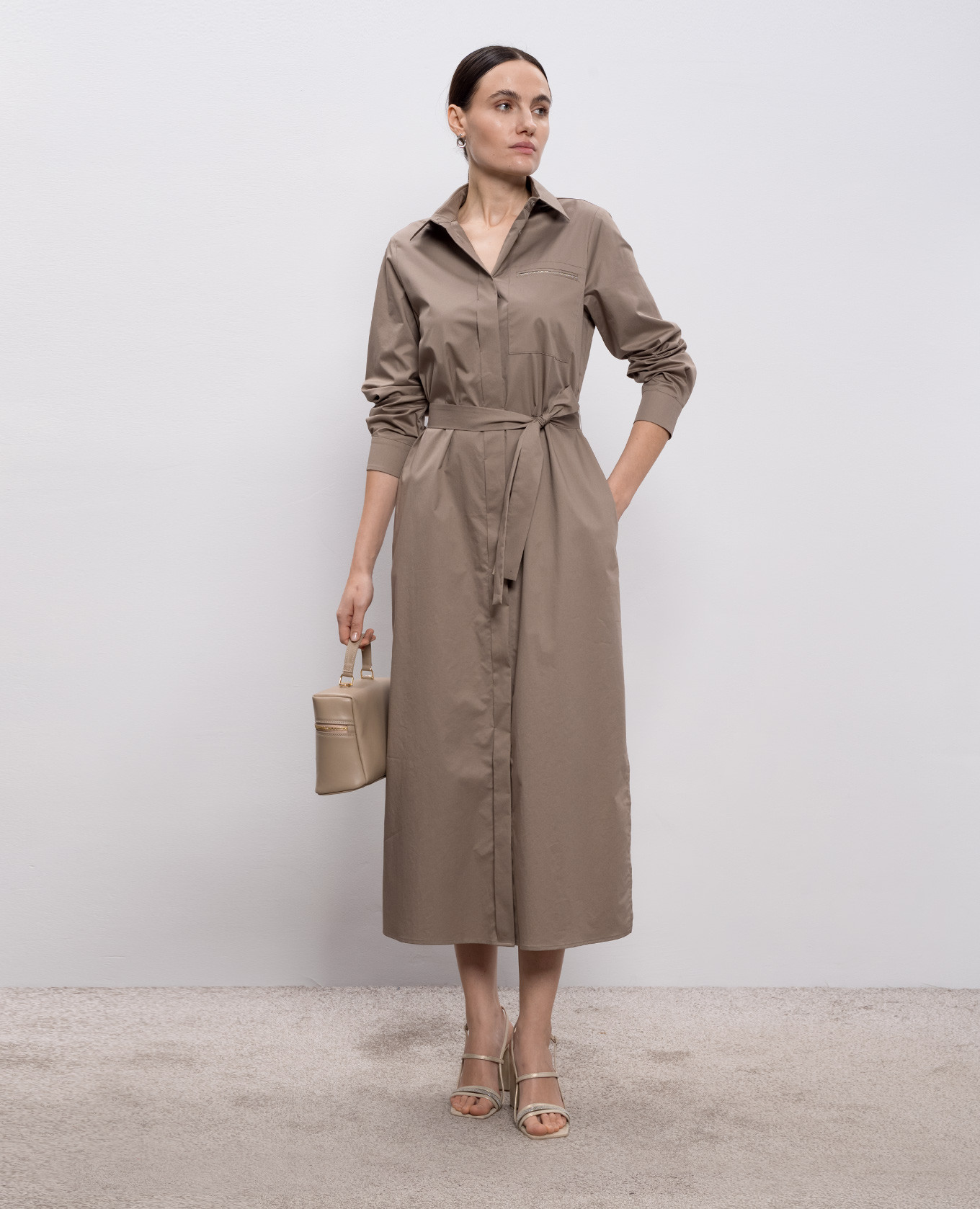 Khaki shirt dress with chain Peserico 2