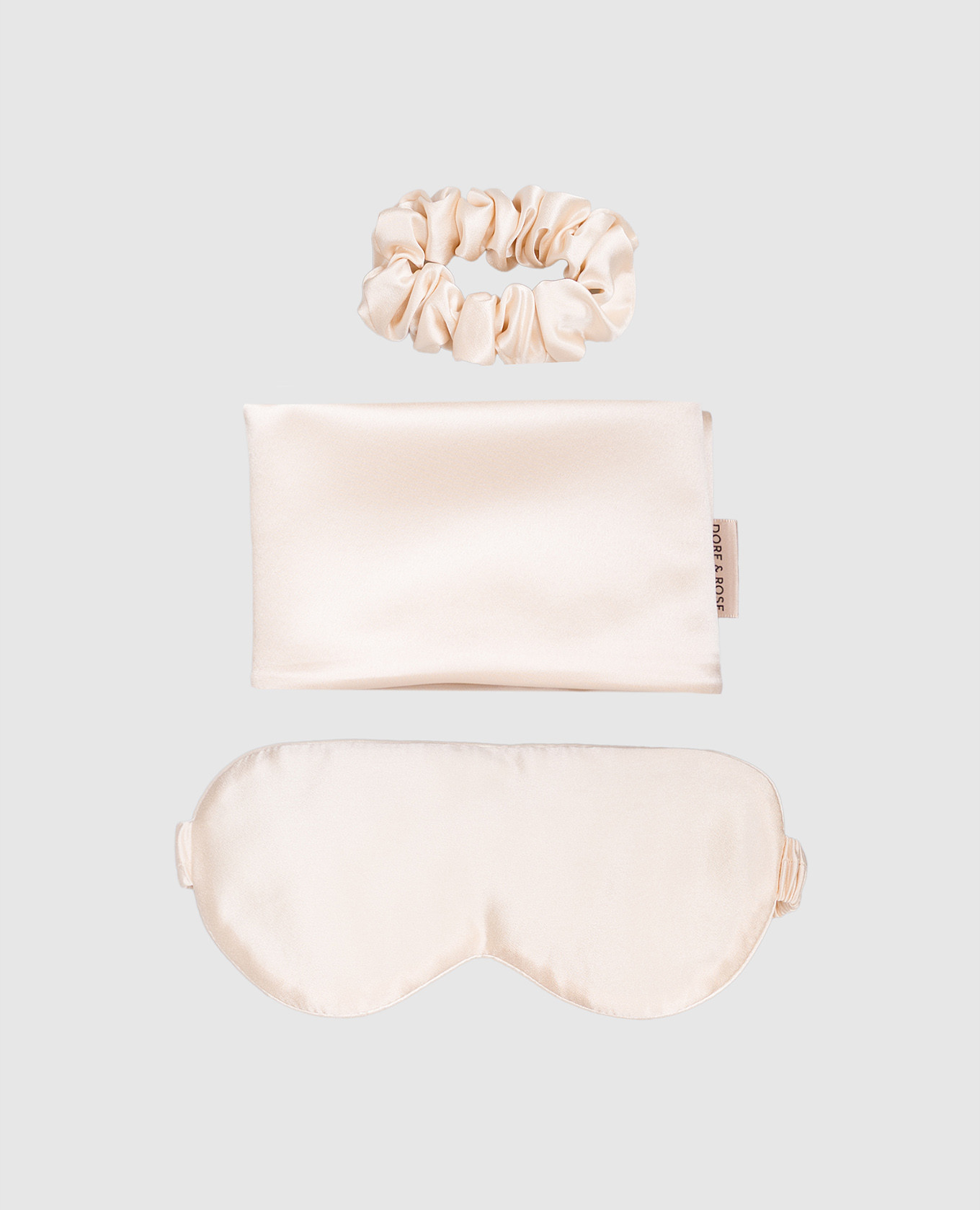 

Beige sleep set with mask, pillowcase and silk elastic band Dore & Rose