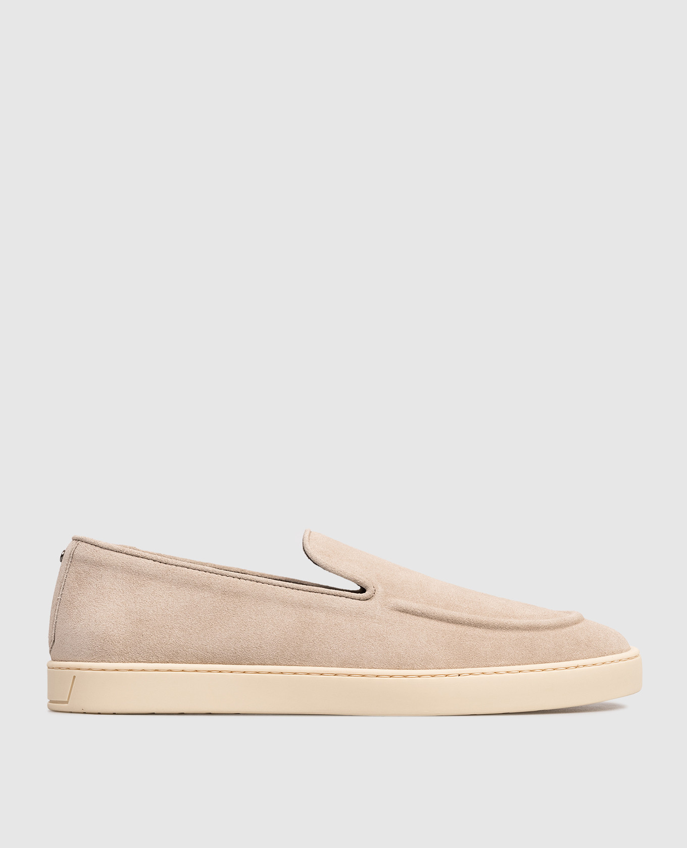 Beige suede slip-ons
