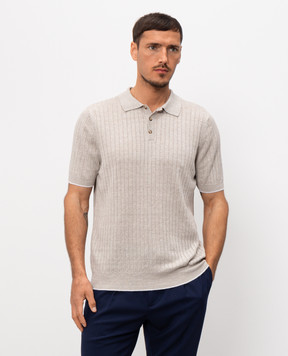 Pini Parma Beige ribbed linen polo shirt POLCOLIRIBEC
